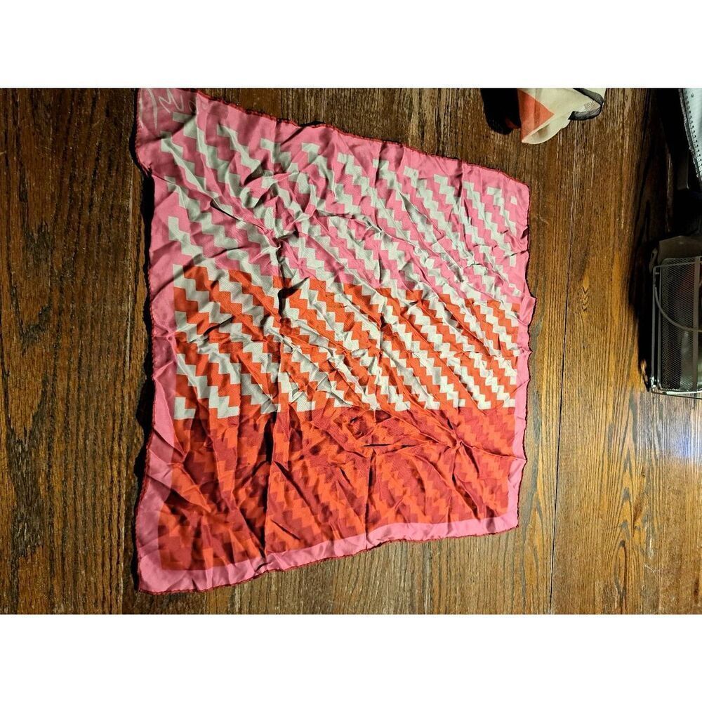 Vintage Vera Neumann pink red gray womens square scarf wrap 22x21.5